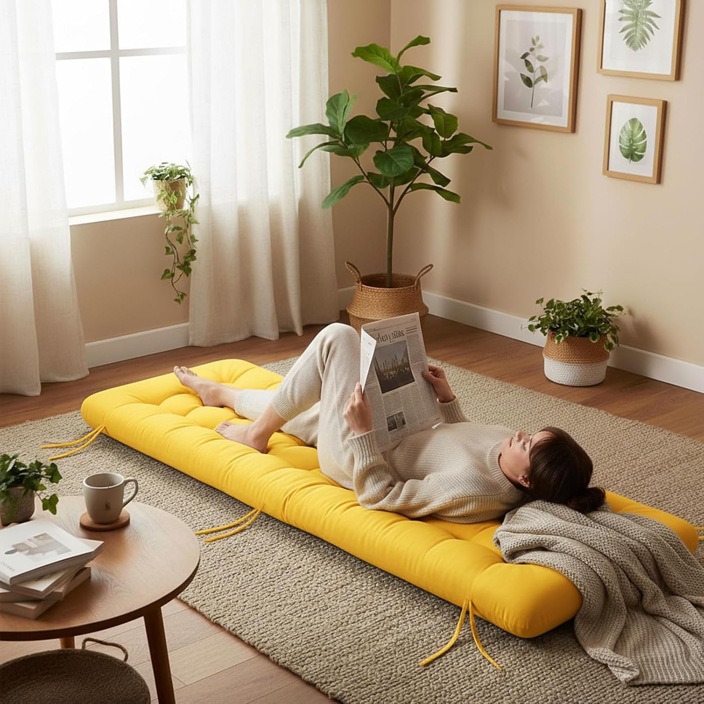 Vercraft Long Floor Cushion Large Floor Cushion with Brushed Cotton Jumbo Lounger Pillow for Outdoor Indoor Bay Window Meditation Yoga Reading Sleeping(Pink)