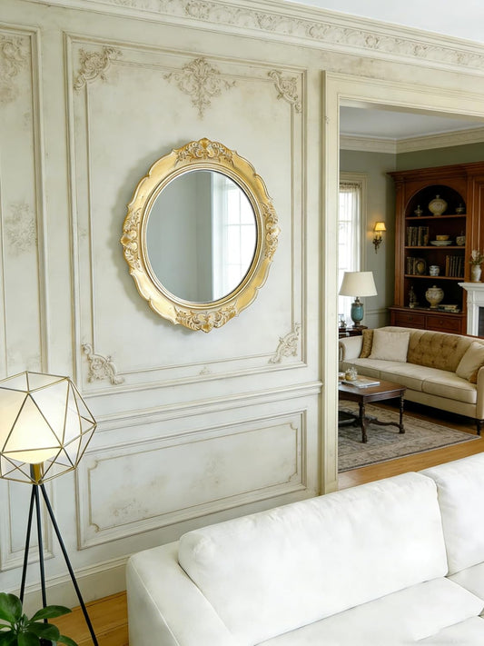 Round Resin Vintage Mirror, Wall-Mounted Decorative Mirror, Retro Hanging Mirror for Entryway, Corridor, Bedroom, Living Room Vanity (Vintage Gold 14.5X13 Inch)
