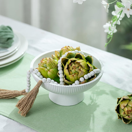Hanobe Decorative Bowl for Entryway Table: 8“ Small Coffee Table Decor for Fluted Pedestal Bowls - Modern Farmhouse Decor Bowl for Pottery Barn - Footed Key Holder for Home Kitchen
