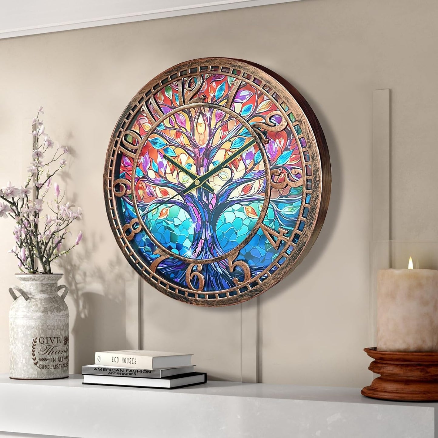 WANGIRO Tree of Life Wall Clock 12inch Silent Movement Non-Ticking Clock Precise Timekeeping Wall Clock Suitable for Living Rooms Bedrooms Offices Ideal for Home Decor Gifts Antique Copper