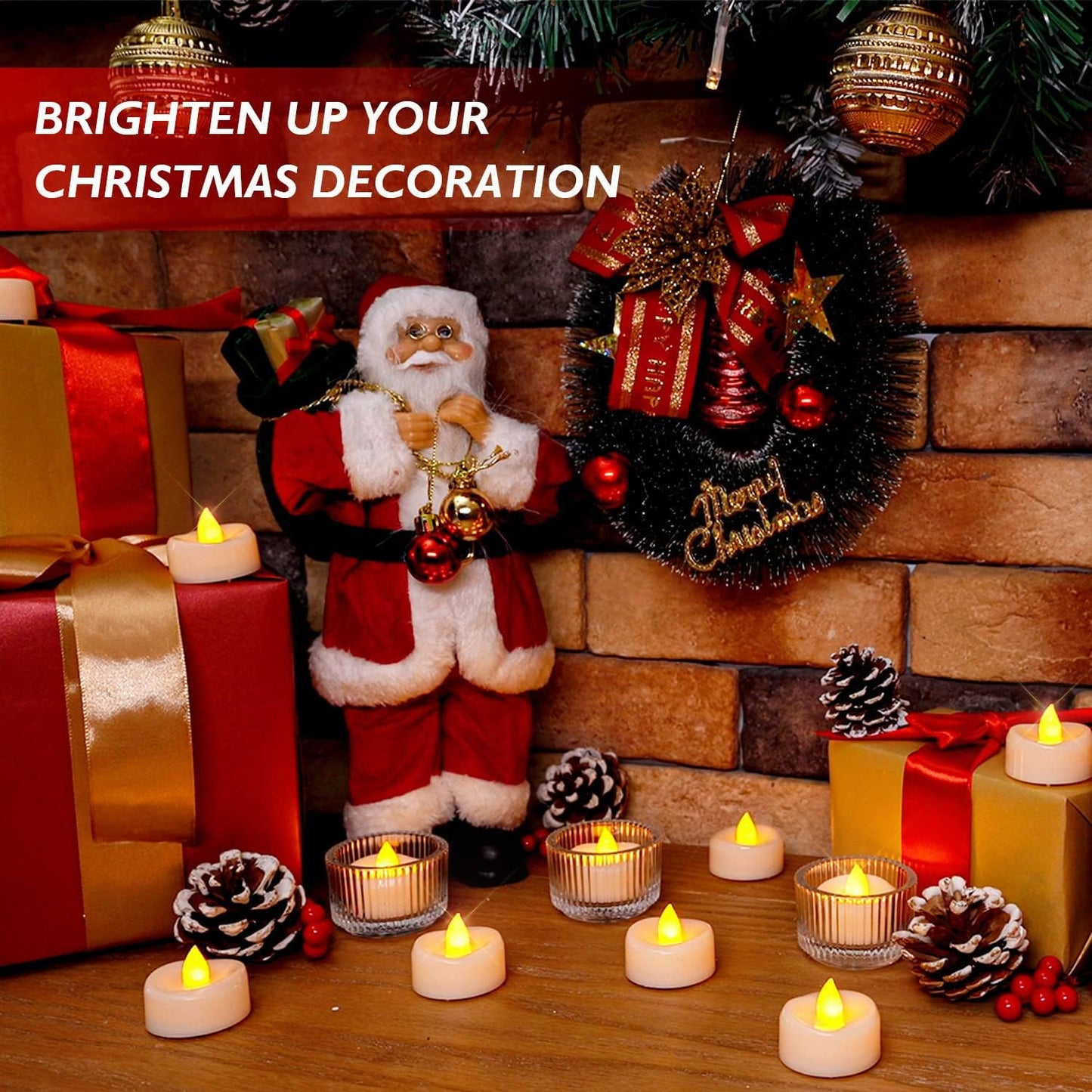 merrynights LED Candles, Tea Lights Candles Battery Operated Bulk, 50-Pack Long-Lasting 200 Hours Flameless Tealight Candles, Realistic Tea Lights for Christmas Halloween Wedding, 1.5'' D X 1.25'' H