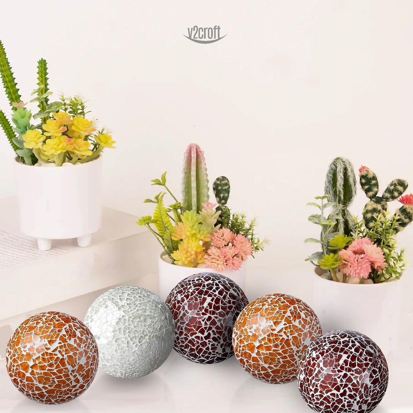 2.4 in Decorative Orbs Glass Balls Set of 6,Mosaic Sphere Globe for Whole Housewares,Wedding/Birthday,Bowls,Vases Dining Table Centerpieces (Gold)