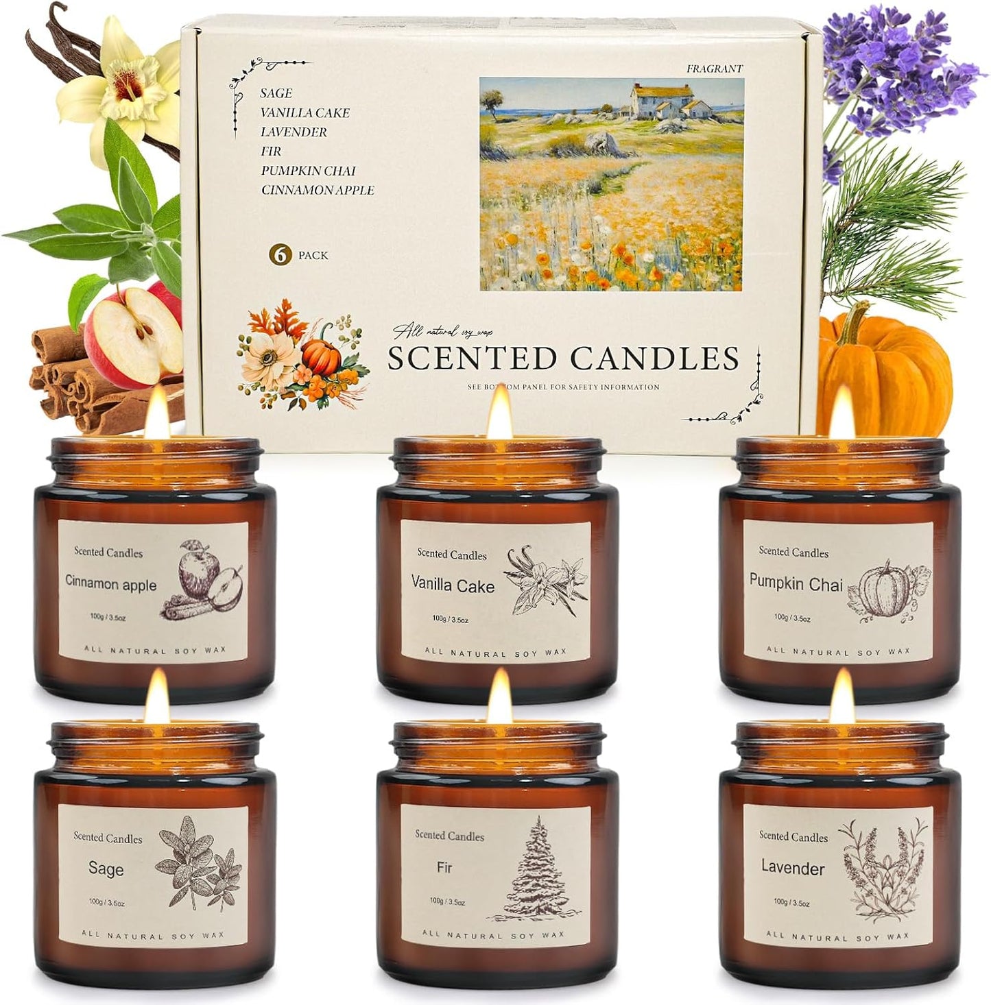 6-Pack Scented Candles for Home, 3.5 Oz Soy Wax Candles Gift Set with Lavender Chamomile & Eucalyptus Mint for Brithday Gifts Women, Mothers Day