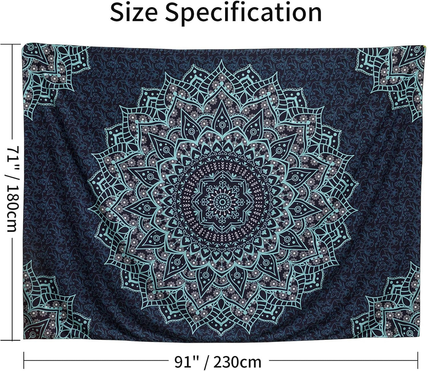 Black Mandala Tapestry Wall Hanging Psychedelic Wall Tapestry Aesthetic Indian Hippie Decor Bohemian Art Boho Home Decoration for Bedroom,Living Room,Dorm