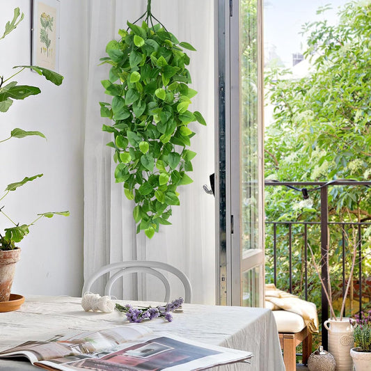 Waipfaru 4Pcs Fake Hanging Plants 2.7ft Fake Plants Eucalyptus Leaves UV Resistant Fake Vines Ivy Artificial Plants Outdoor Faux Plants Indoor Bedroom Living Room Boho Wall Porch Shelf Decor