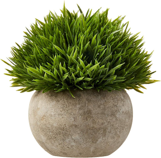 Ogrmar Mini Plastic Faux Plants in Pot/Small Topiary Shrubs Fake Greenery for Bathroom, House Decorations (Green Grass)