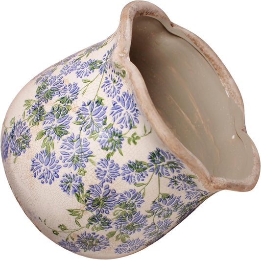 Xiaan Jiaju Tuscan Ceramic Plant Pots, 6.11 Inch Vintage Planters with Drainage Hole for Indoor Plants, Farmhouse Green Scroll Vase & Flower Pots, Home Kitchen Garden Decor, Plant Lover Gifts