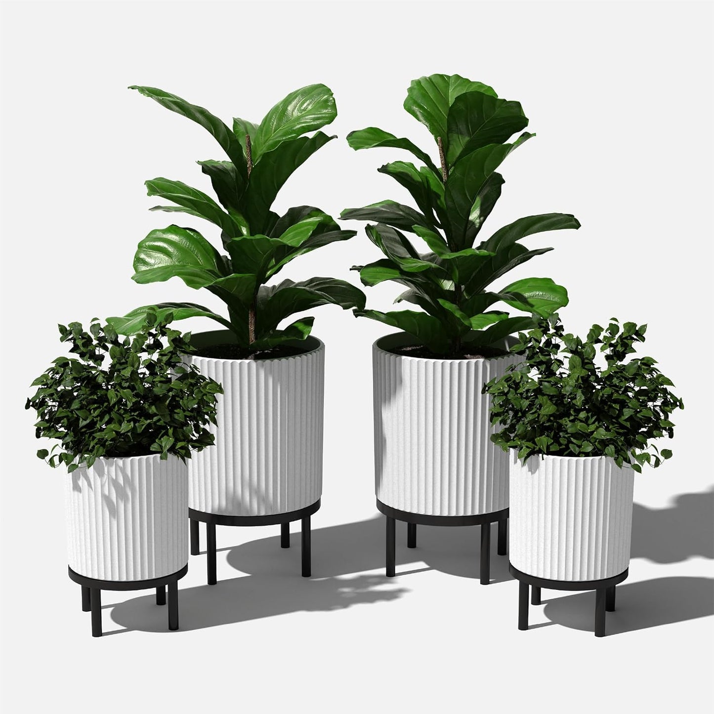 Veradek Demi Series Round Planter w/ Stand for Porch/Patio | Durable Plastic-Concrete & Wooden Stand | Modern Décor for Tall Plants, Flowers