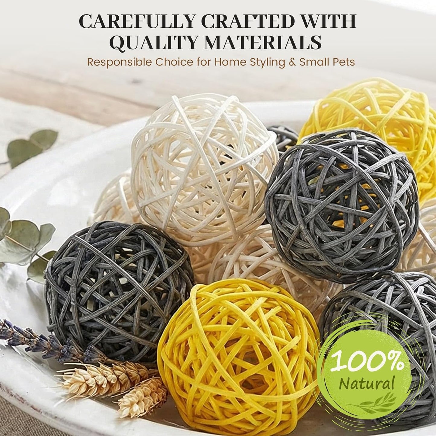 DomeStar 24PCS Brown Decorative Balls for Bowl Centerpiece, 2 Inch Rattan Balls Bowl Fillers Decor - Wicker Twig Orbs Spheres, Wedding Home Vase Table Decor