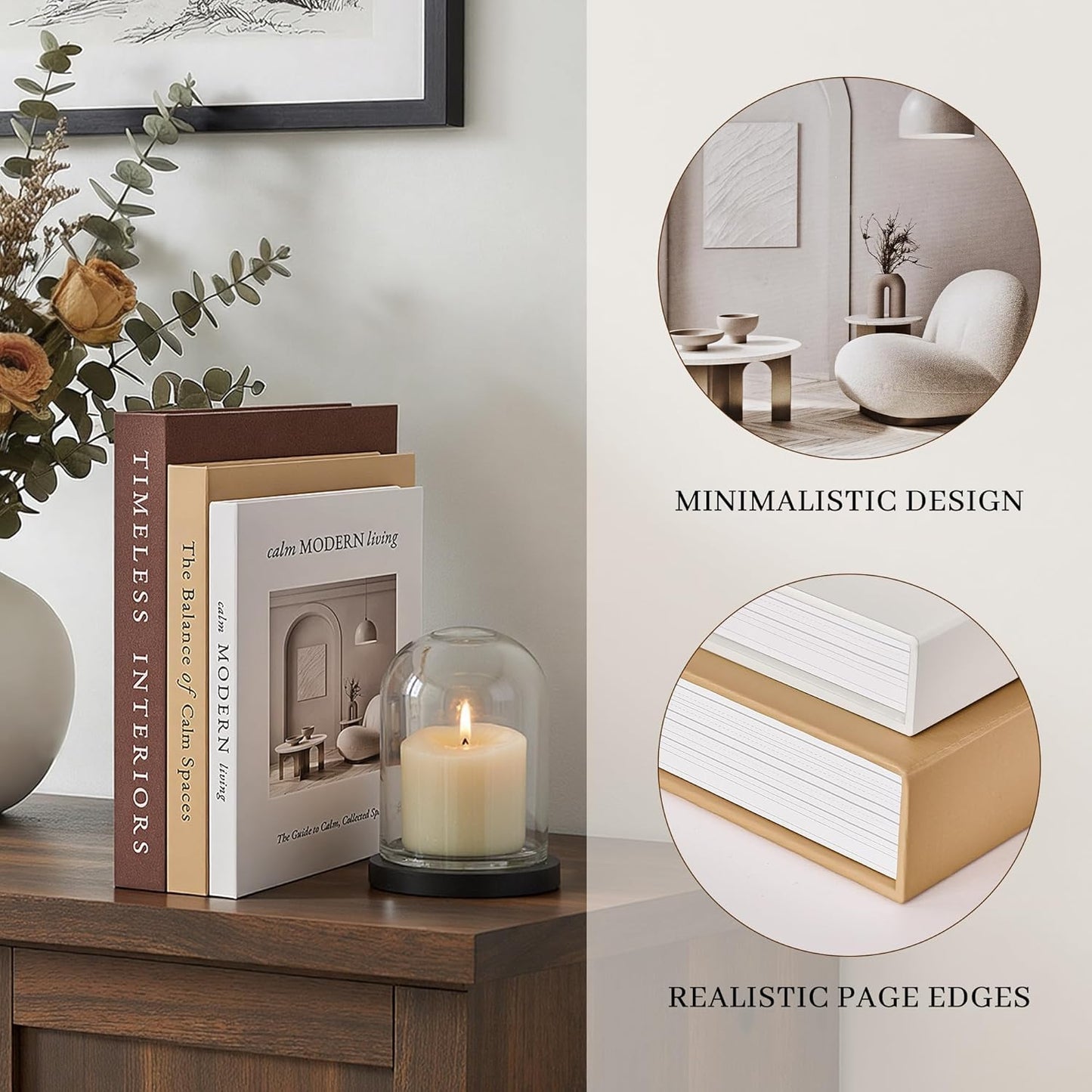 JARLINK Beautiful Decorative Books, Set of 3 Stackable Fake Books for Coffee Table, Shelf & Mantel Decor - Modern Home Decoration with Hidden Storage for Photos, Keepsakes & Living Room Styling, Brown