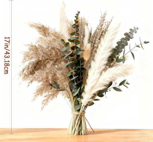 Boho Pampas Grass Bouquet, Exquisite Lavender, Eucalyptus, Wheat & Bunny Tail for Western Boho Decor, Rustic Dried Floral Arrangement for Bohemian Home, Bedroom, Wedding and Table Décor