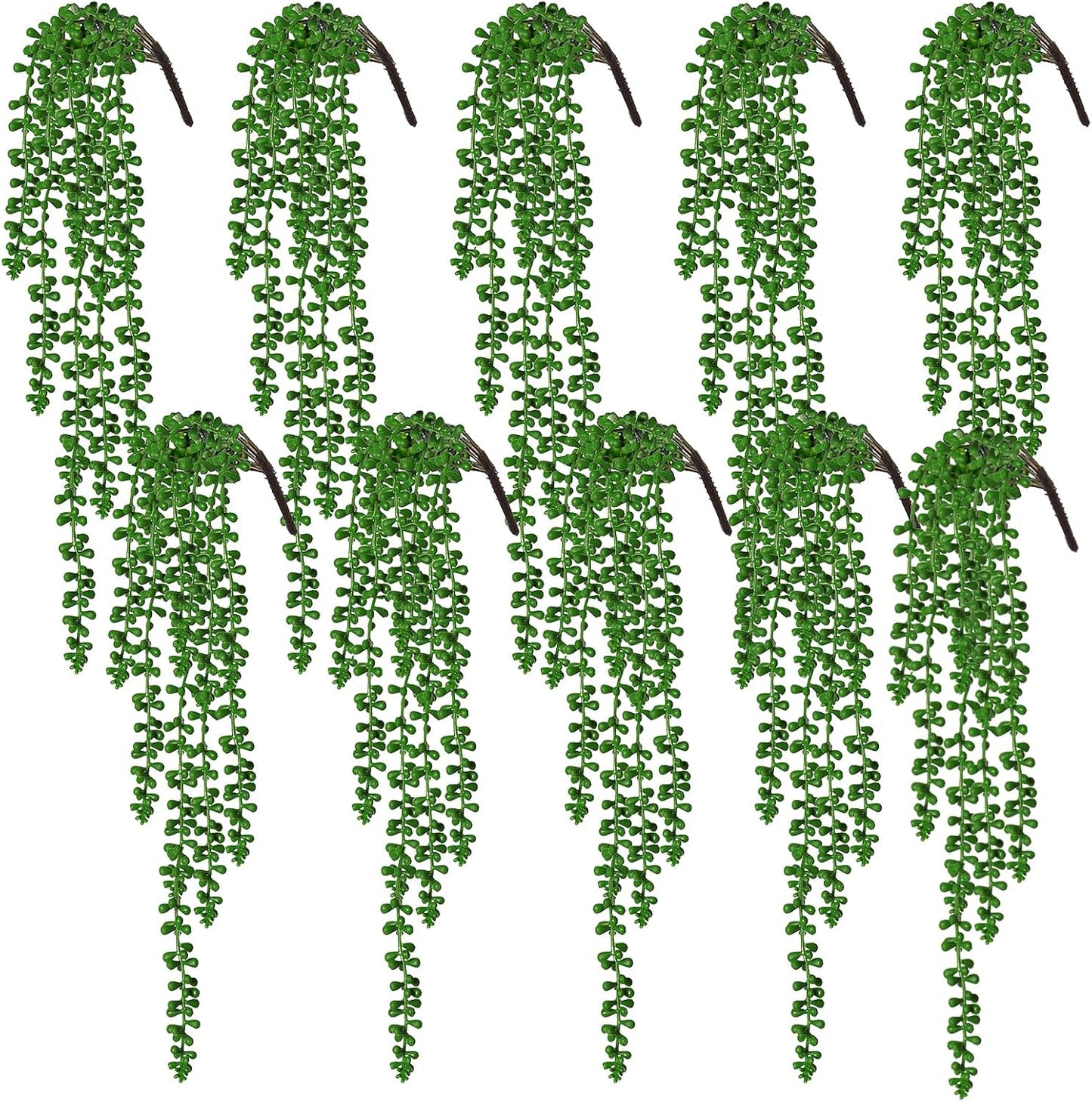 RECUTMS 6pcs Artificial Succulents Hanging Plants Fake Hanging String of Pearls Plant Faux Greenery Wall Plants for Spring Indoor Outdoor Home Bedroom Patio Garden Easter Decor