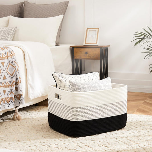 Artfeel Blanket Basket,Rectangle Woven Baskets for Storage,65L Laundry Basket for Decorative Nursery Blanket,Toys,Dirty Clothes and Magazine in Shelves,Baby Room,and Living Room