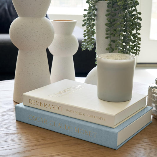 ZICOTO Set of 2 Beautiful Decorative Linen Books - Aesthetic Faux/Fake Books for Modern Home Decoration on Coffee Table, Bookshelf or Mantel - Stylish Keepsake Box and Photo Storage Solution