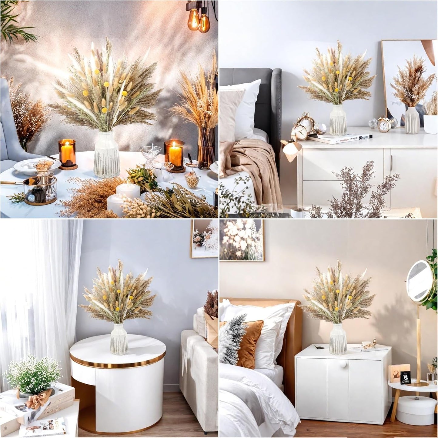 xin's convey 120 PCS Dried Pampas Grass, Dried Flowers, Reed Grass Bouquet for Bohemian Flowers Home Table Wedding Decoration, Rustic Farmhour.(Light Brown)