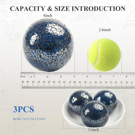 DomeStar 3PCS Decorative Balls, Mosaic Glass Orbs Centerpiece Balls 4inch Gold Orbs for Decorate Bowls Vases Tables Wedding Party