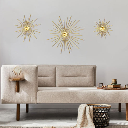 Fourluoo 3 Pack Gold Sunburst Mirrors for Wall Decor Circle Flowers Mirrors Decorative Gold Hanging Wall Art Flowers Mirror for Home Living Dinning Room Bedroom Bathroom Boho Decoration Art (Flower)