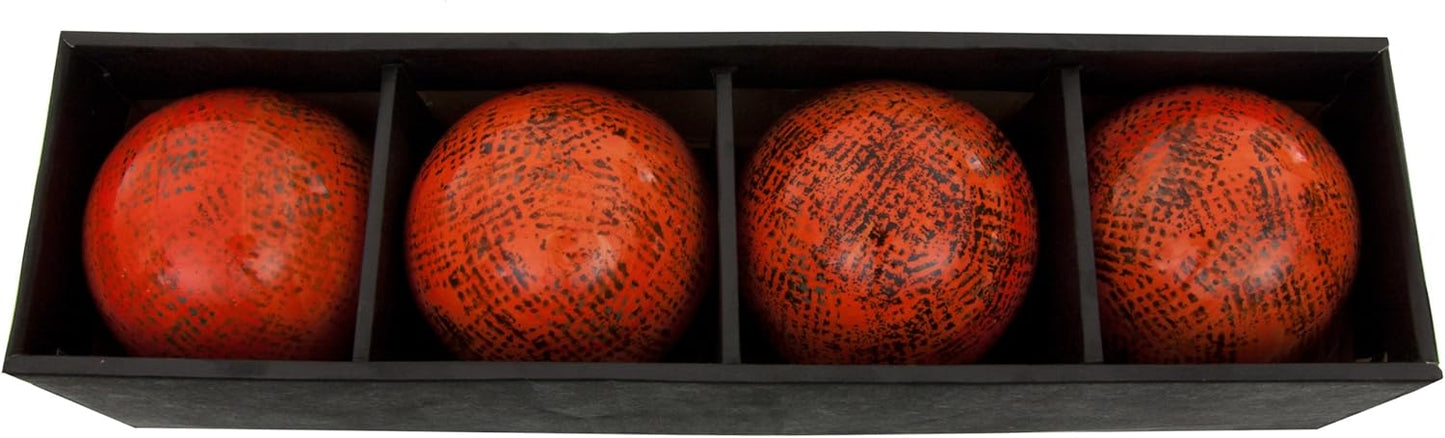 Red Lantern 4" Porcelain Ball Set - Set of 4 Decorative Balls, Red and Beige Vines