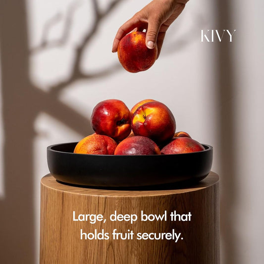 KIVY Concrete Fruit Bowl for Kitchen Counter - Large Decorative Bowl for Home Decor - Modern Key Bowl for Entryway Table - Pedestal Bowl - Fruit Basket for Home Decor - Black Fruit Bowl Decor