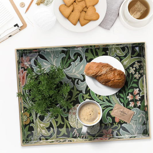 Spsyrine Serving Tray with Handles, Plastic Decorative Tray for Coffee Table, Living Room, Home Decor, Dianthus