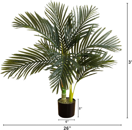 Nearly Natural 6.5ft Artificial Golden Cane Palm Tree, Lifelike Silk Indoor Palm With Three Textured Trunks Flexible Fronds Nursery Planter, Low Maintenance