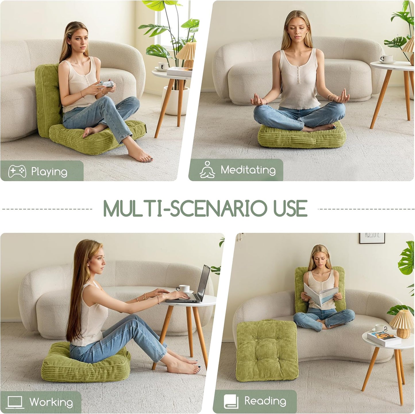 HIGOGOGO 6" Extra Thick Floor Pillow Cushion for Adults, Meditation Cushion Pillow, Large Square Floor Sitting, Tufted Corduroy Cover, for Tatami Living Room or Yoga, 22x22 Inch, 2Pack, Dark Grey