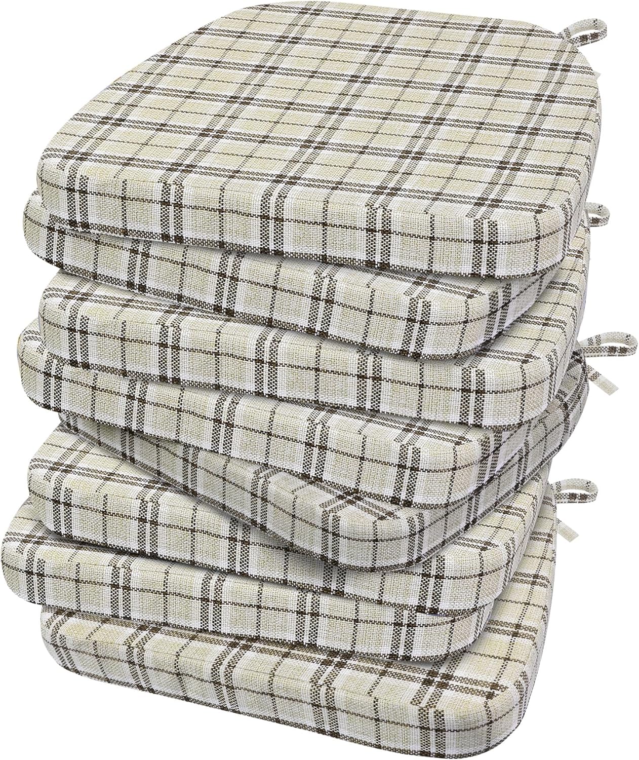 AAAAAcessories D-Shaped Chair Cushions, 2" Thick Dining Chair Pads with Ties and Removable, Machine-Washable Cover, 17" x 16", Set of 4, Oatmeal Beige - Colors A