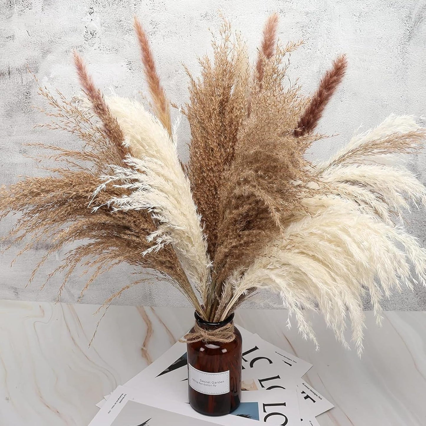 40 PCS Tall Pampas Grass for Floor Vase – 17" Natural Fluffy Dried Pampas Grass Stems, Large 20 White & 20 Brown Pоmpas Grass, Boho Pampas for Wedding, Home Decor, Halloween, Christmas