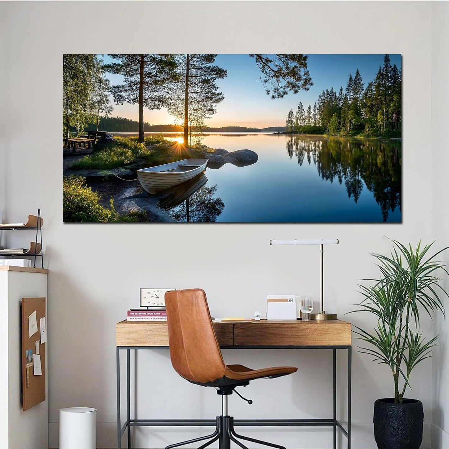 SSNEEKNDG Large Green Landscape Canvas Wall Art for Living Room Forest Lake Sunset Canvas Prints Nature Scenery Artwork for Bedroom Office Home Decor Ready to Hang 20x40 Inch