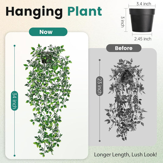 Der Rose 34'' Fake Plants Hanging Artificial Potted Plants Indoor and Outdoor for Home Bathroom Wall Shelf Office Decor (1Pack)