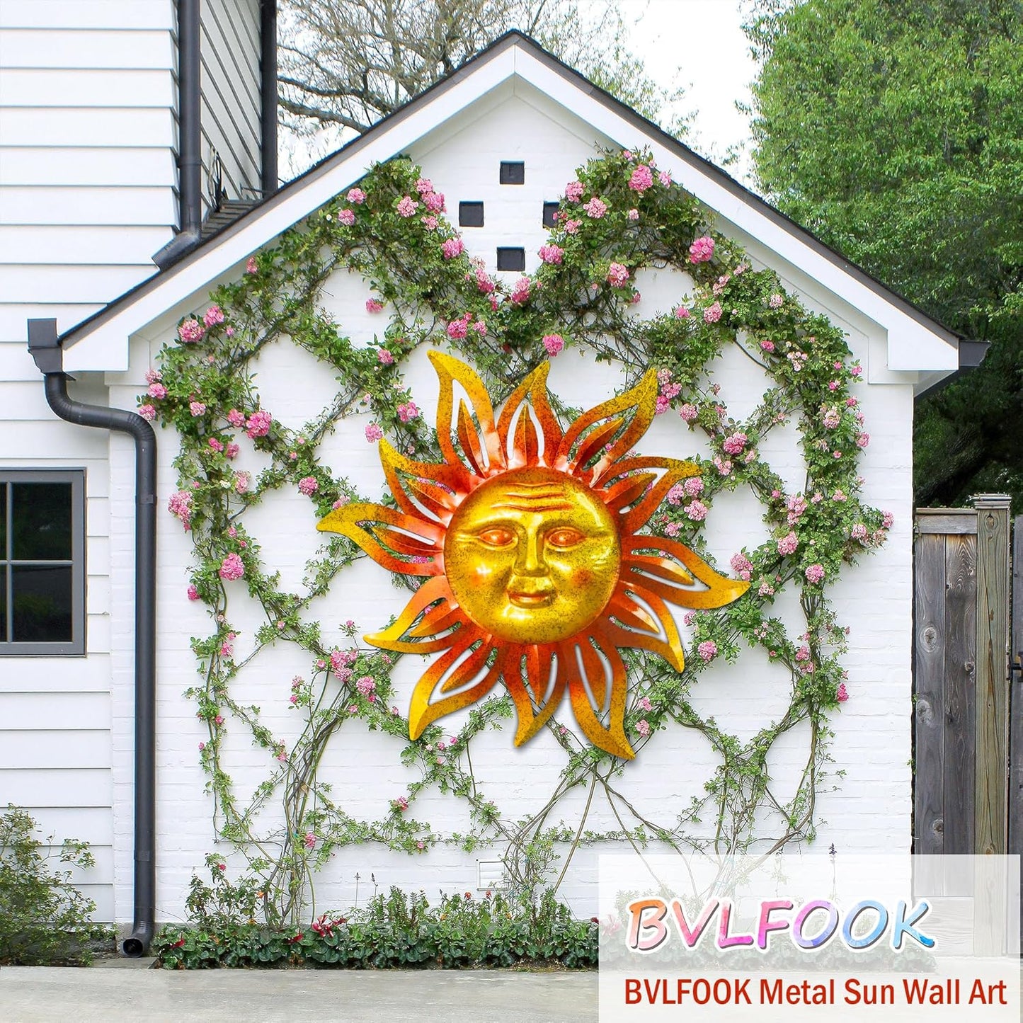 Large Sun Wall Art Decor 45 inch Metal Wall Art, Retro Hanging Decor, Valentine Wall Decorations for Patio,Yard,Garden,Fence,Living Room