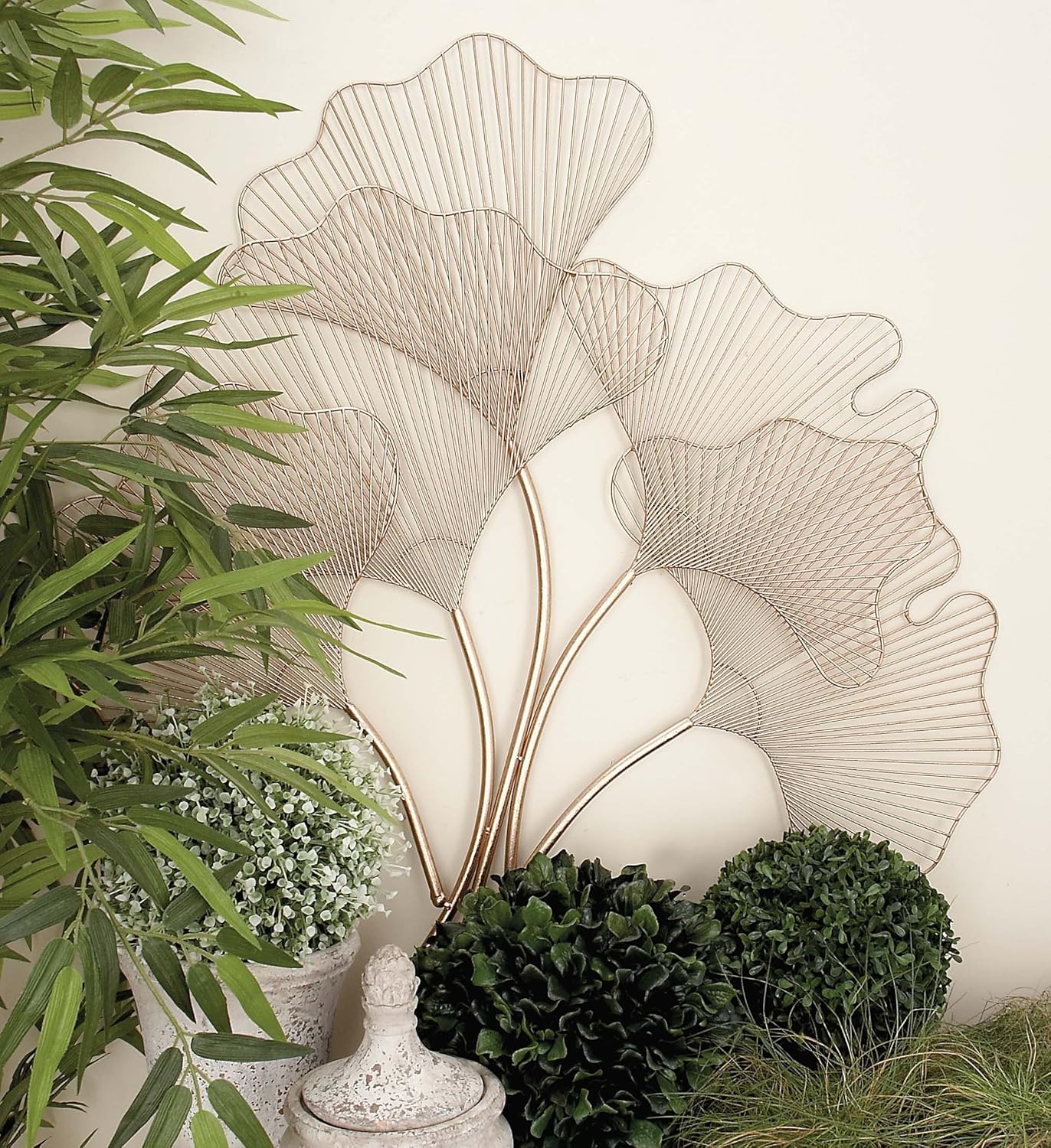 Deco 79 Metal Floral Home Wall Decor Ginkgo Leaf Wire Wall Sculpture, Wall Art 35" x 1" x 34", Copper