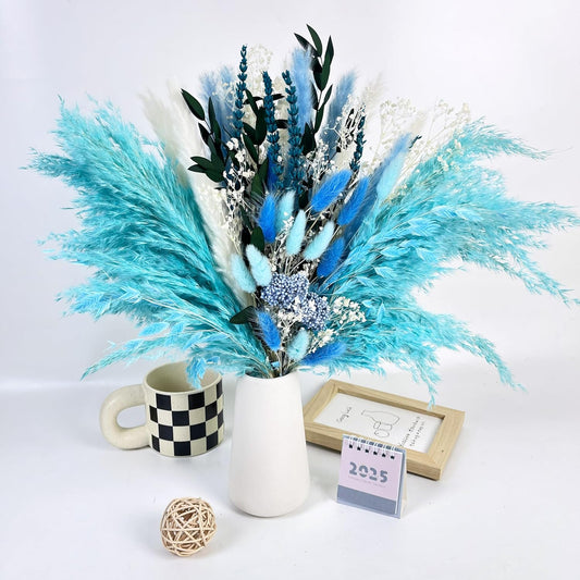 Natural Dried Flower Bouquet - 17" Boho Style Mixed Pampas Grass Ideal for Home Decor, Wedding Decor, Bridal Bouquets, Floral Arrangement, Event Centerpieces, Table Decor