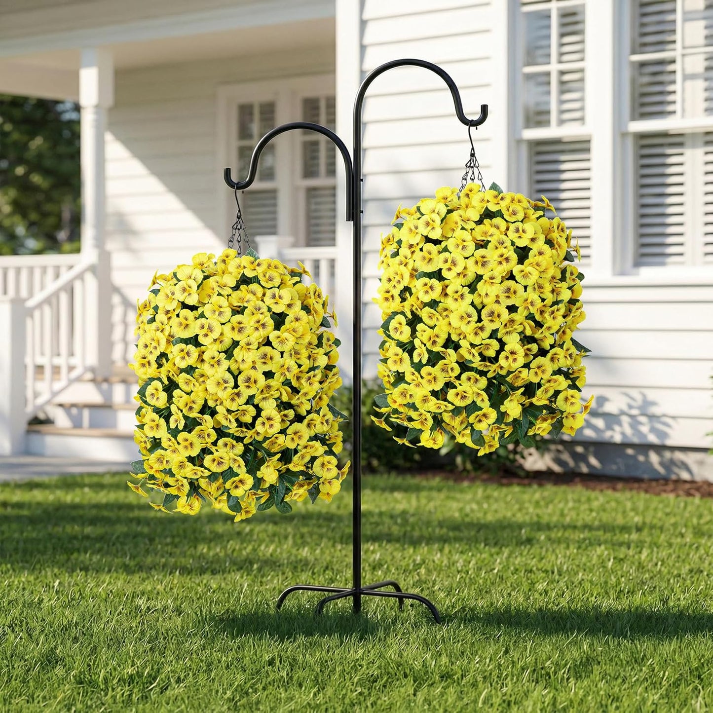 HyeFlora Artificial Flowers for Outdoors, 2pcs Faux Silk Pansies Flowers UV Resistant Fake Hanging Flower Plants for Outside Planters Porch Yard Patio Window Box (Mix Purple)