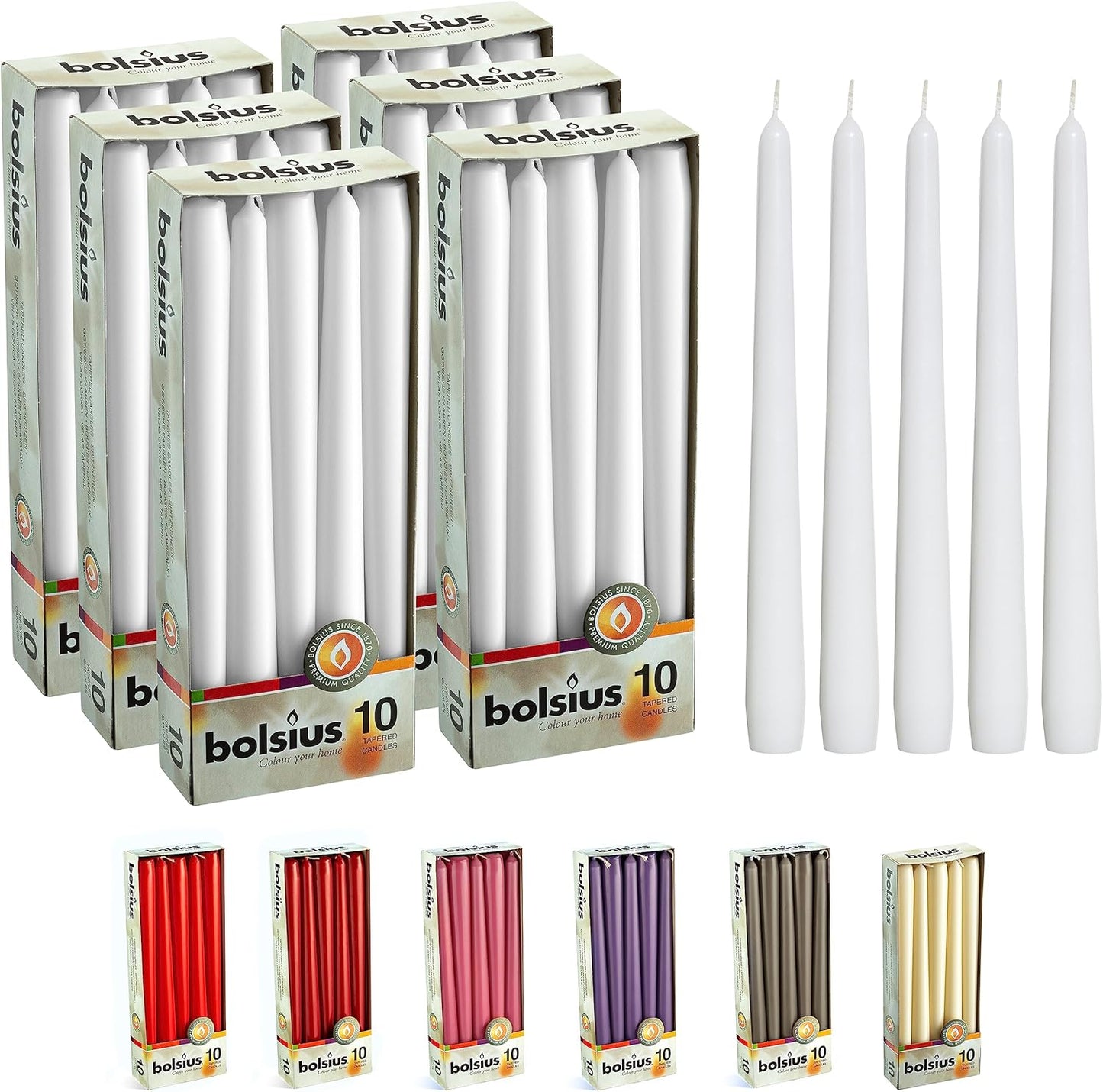 BOLSIUS Ivory Taper Candles - 10 Pack Unscented 10 Inch Dinner Candle Set - 8 Hours Burn Time - Premium European Quality - Smokeless and Dripless Household, Wedding, Party, and Home Décor Candlesticks