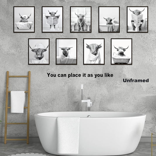 SEHSUVC Vintage Country Classic Oil Wall Art Set of 9, Flowers Tree Farmhouse Style Canvas Posters Wall Decor, Cute Sleeping Cat Nature Plant Prints for Bedroom Bathroom Home Decor Gifts 8x10inch Unframed