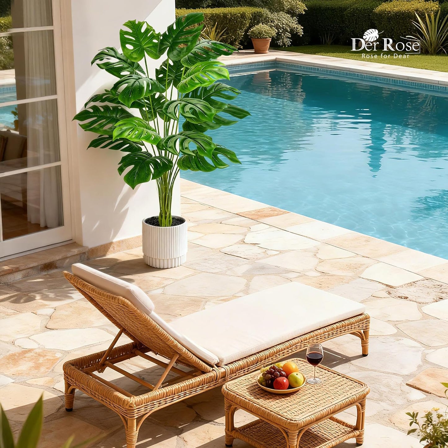 Der Rose 28" Fake Plants Large Artificial Monstera Faux Potted Plants Indoor Tall for Outdoor Living Room House Floor Front Porch Tree Decor