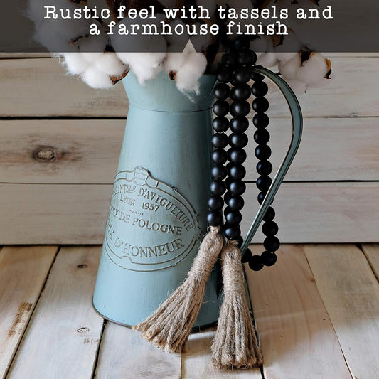 Farmhouse Wood Bead Garland Home Decor, Natural Wooden Garland for Tiered Tray, Decorative Tassel for Tier Tray, Rustic Beads Centerpiece Boho Table Decor, Beaded Accent White Washed