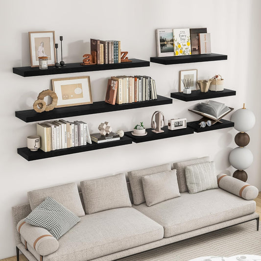 RICHFOCUS 72Inch Floating Shelves for Wall 2 Pack Shelves for Bedroom|Kitchen|Bathroom Wall Mounted Rustic Wood Floating Shelf with Invisible Brackets for Books|Storage|Decor, Rustic Brown
