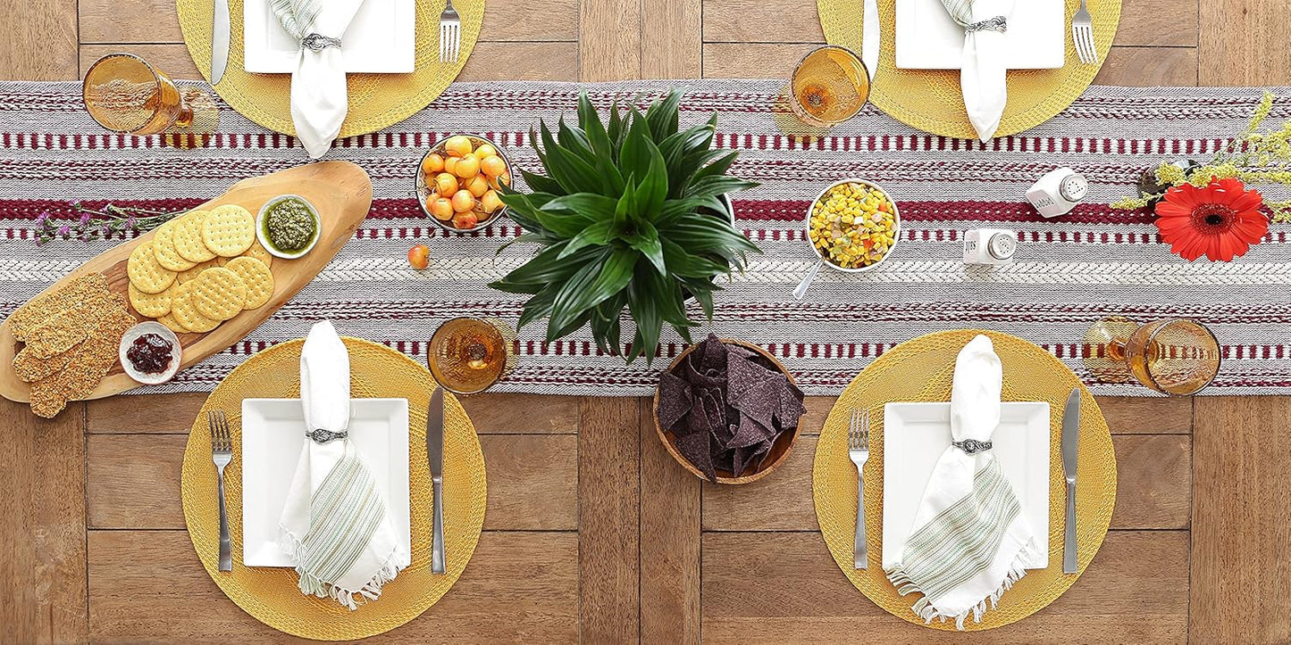 DII Farmhouse Braided Stripe Table Runner Collection, 15x72 (15x77, Fringe Included), Black