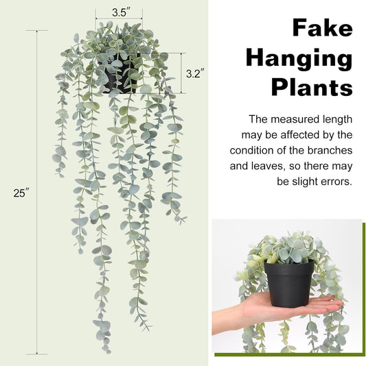 1pcs Artificial Hanging Plants, Fake Potted Eucalyptus Faux Hanging Plant for Wall Room Home Indoor Outdoor Shelf Decor