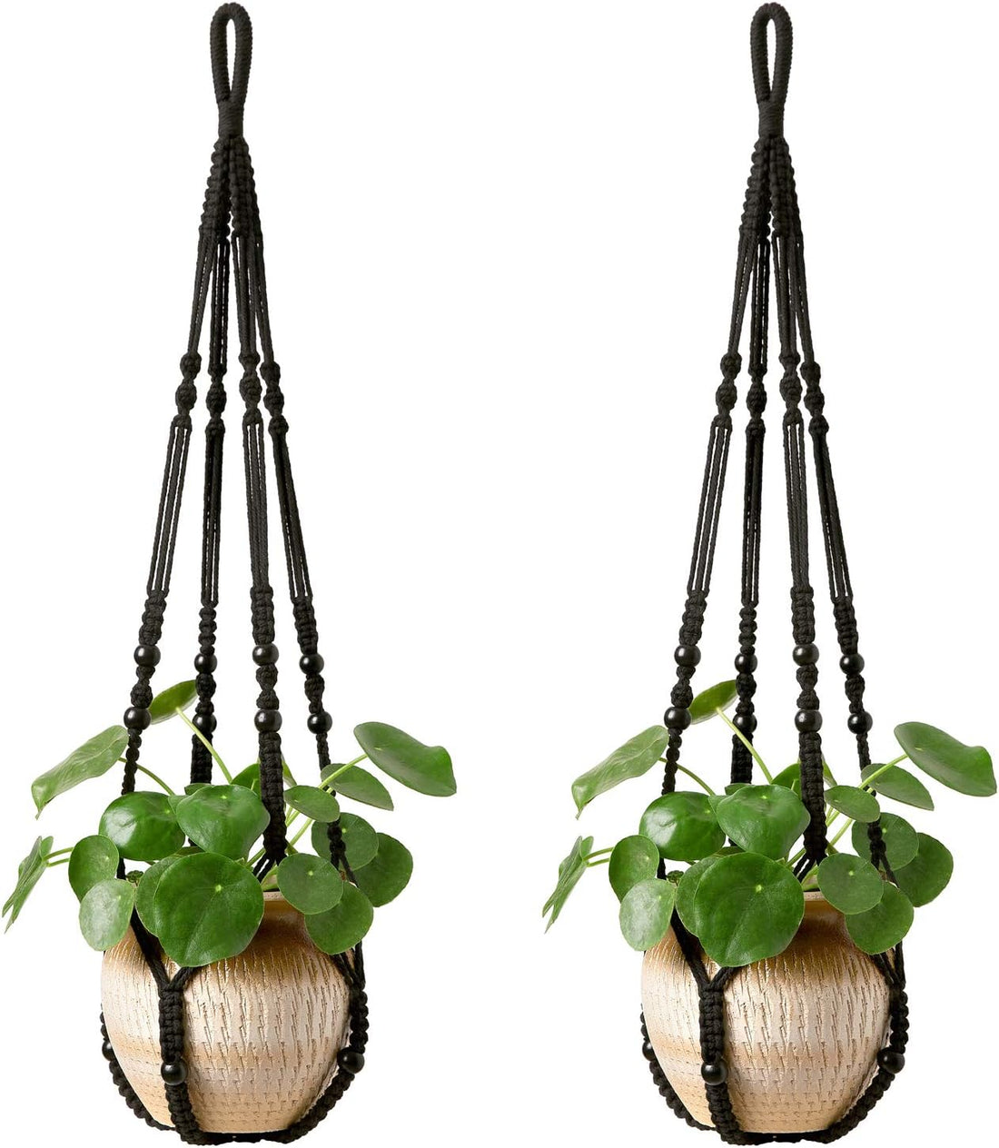 Mkono Macrame Plant Hanger Indoor Hanging Planter Basket with Wood Beads Decorative Flower Pot Holder No Tassels for Indoor O