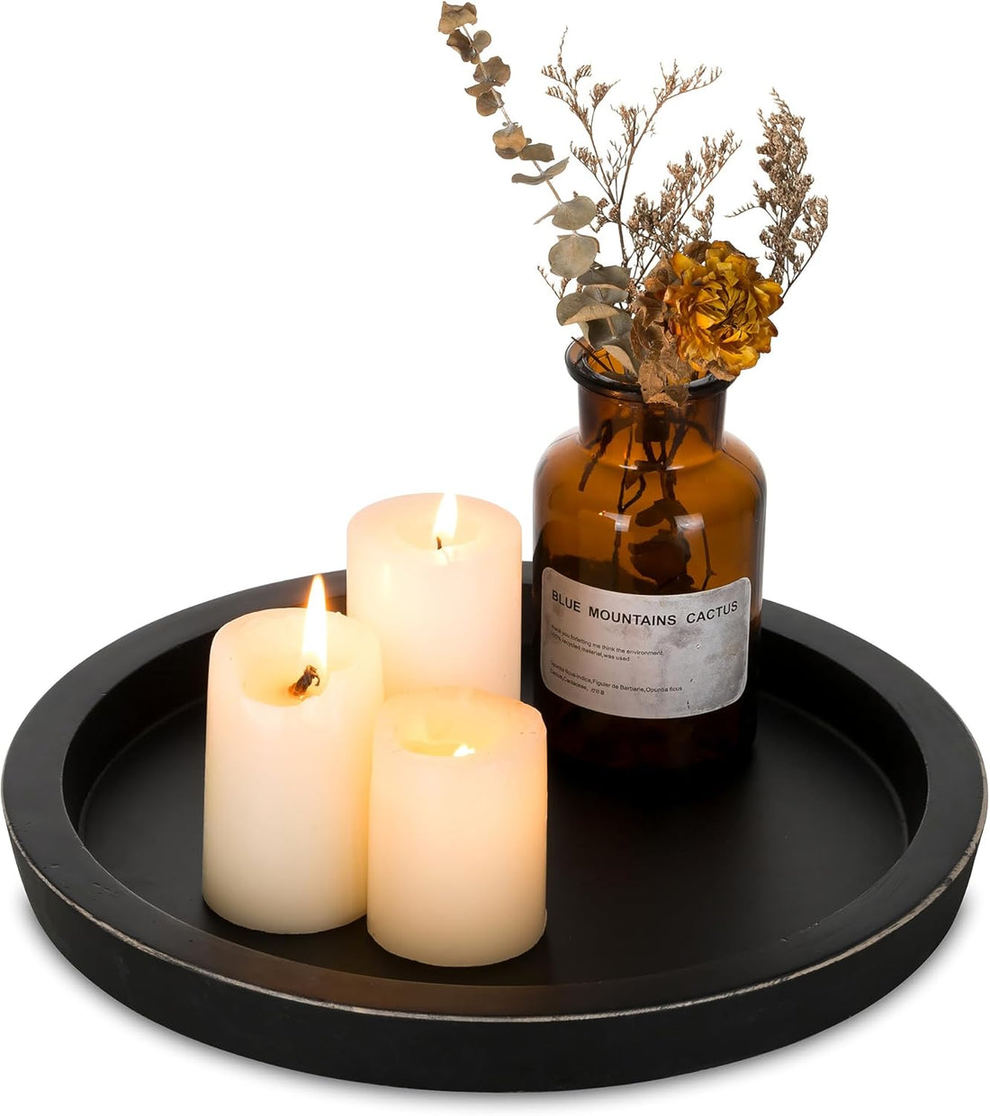 Hanobe Candle Plate Holder Tray: Round Wood Decorative Candle Plate - Rustic Farmhouse CoffeeTable Decor - Tealight Pillar Tr