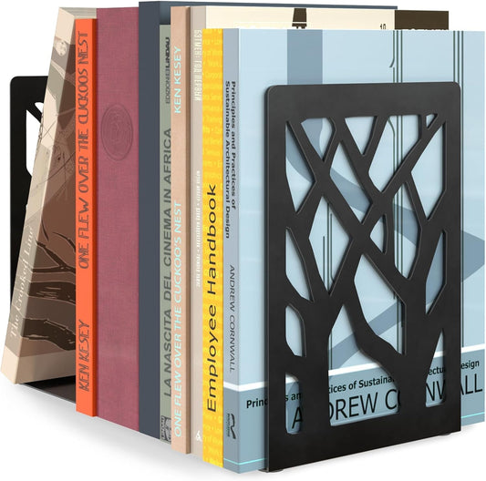 MaxGear Book Ends Tree Design Modern Bookends for Shelves, Non-Skid Bookend, Heavy Duty Metal Book Stopper for Books/DVDs, De