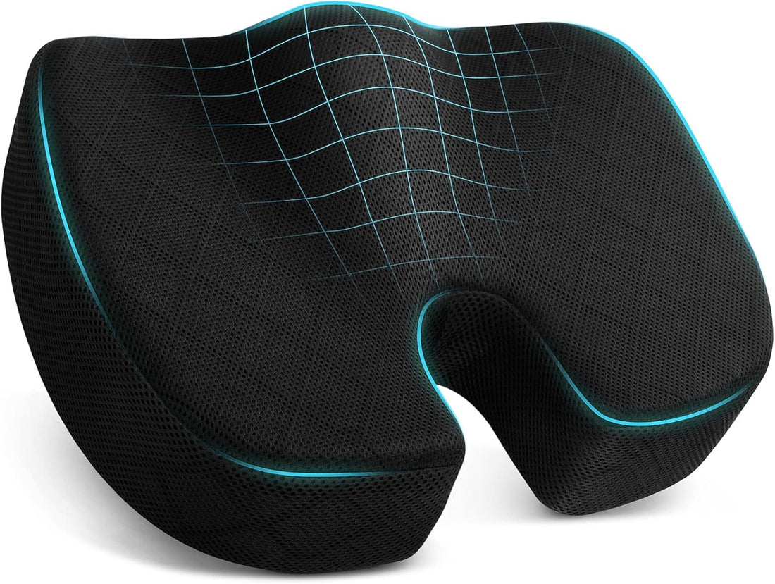 TushGuard Seat Cushion - Memory Foam Cushion for Office Chair, Car Seat, Airplane, Bleacher - Sciatica & Hip & Coccyx Pain Re