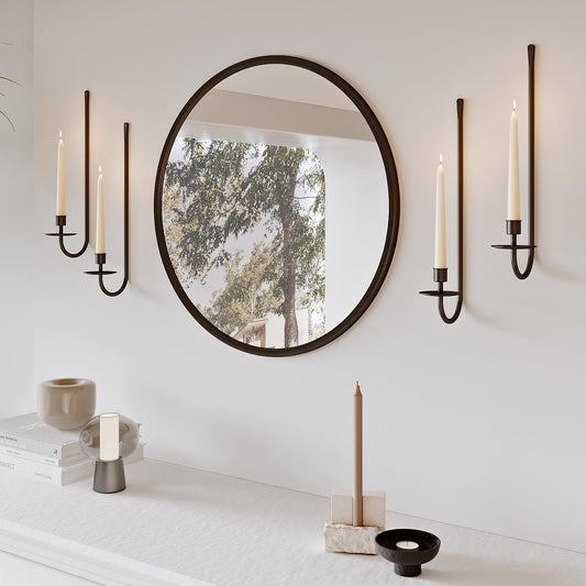 Metal Wall Candle Sconce Holder Set of 2 Wall Mount Candle Holder Pillar Holder Black Modern Wall Candle Sconces Hanging for 