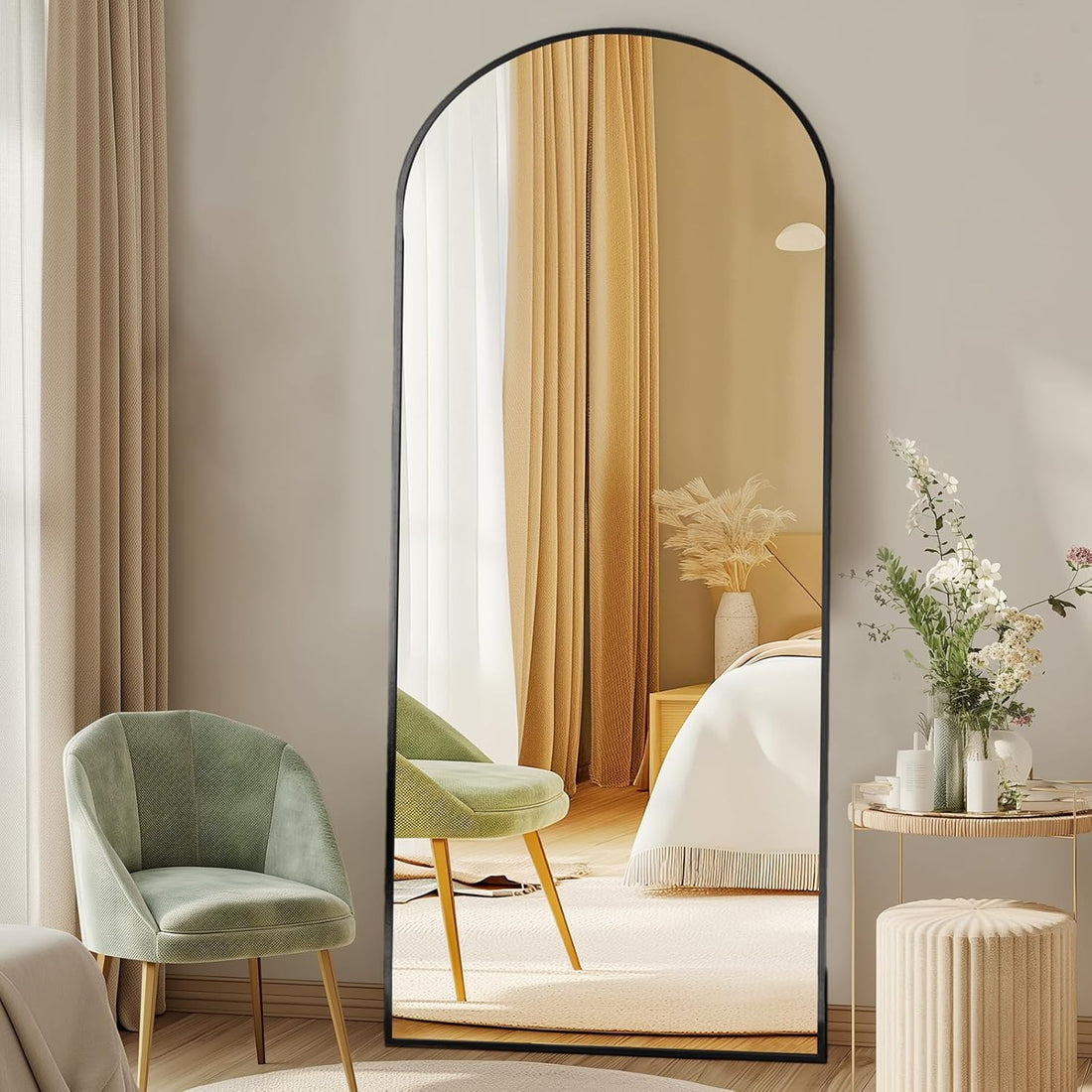 DUMOS Arched Full Length Mirror with Stand 64"x21" Floor Standing Aluminum Frame for Bedroom Body Hanging Leaning Modern Simp