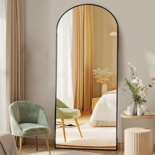 DUMOS Arched Full Length Mirror with Stand 64"x21" Floor Standing Aluminum Frame for Bedroom Body Hanging Leaning Modern Simp