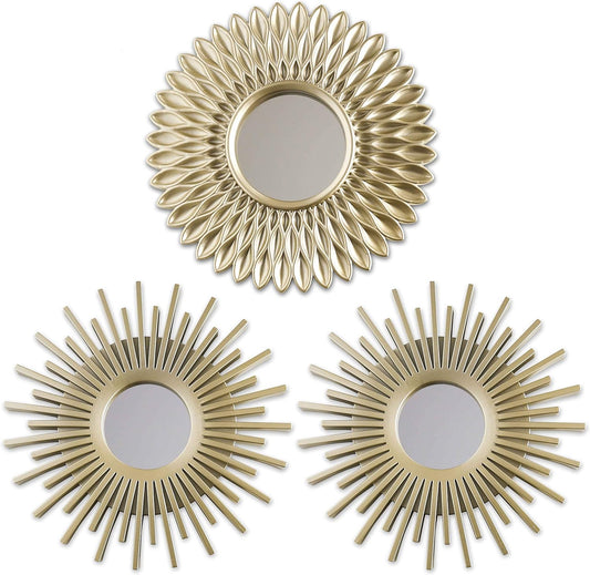 BONNYCO Gold Mirrors for Wall Pack of 3, Round Wall Mirrors Bedroom Room and Home Decor. Espejos Decorativos de Pared Sala Do