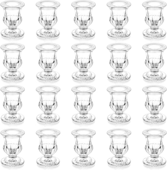 Romadedi Glass Taper Candle Holders - Clear Small Candlestick Holder Bulk, Thicker Glass Candle Sticks Set for Wedding Christ